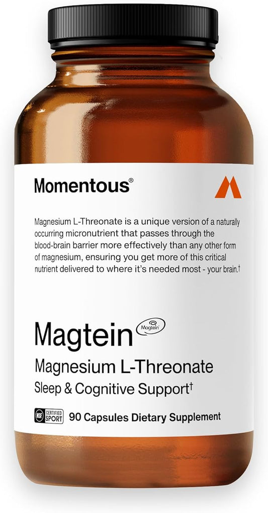 Momentous Magtein Magnesium L-Threonate 145mg - Magnesium Threonate Supplement for Cognitive Function & Rest Support - Magnesium L Threonate Capsules, 30 Servings (Package May Vary)