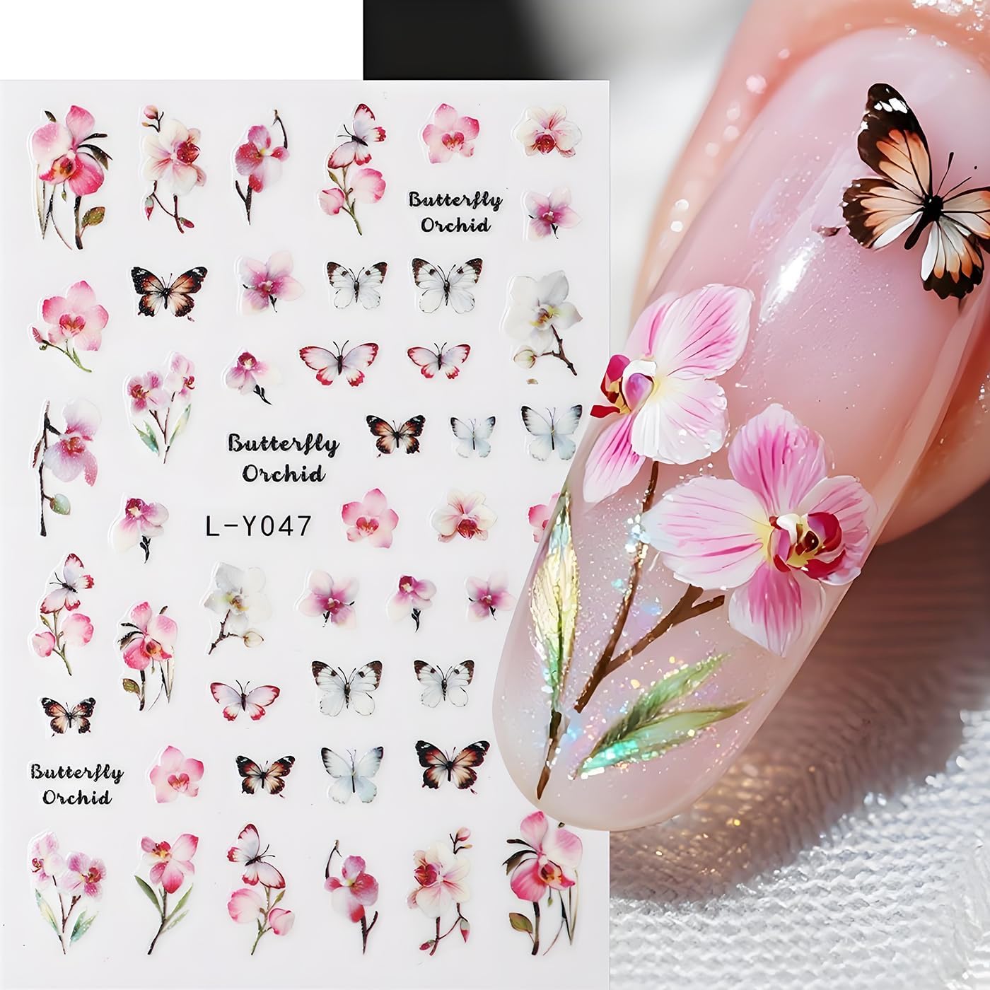 Flower Nail Art Stickers, Luminous Nail Art Decals 3D Self-Adhesive Flowers Fairy Butterfly Floral Leaf Nail Design 6PCS Luminous Nail Art Supplies for Women Nail Decoration