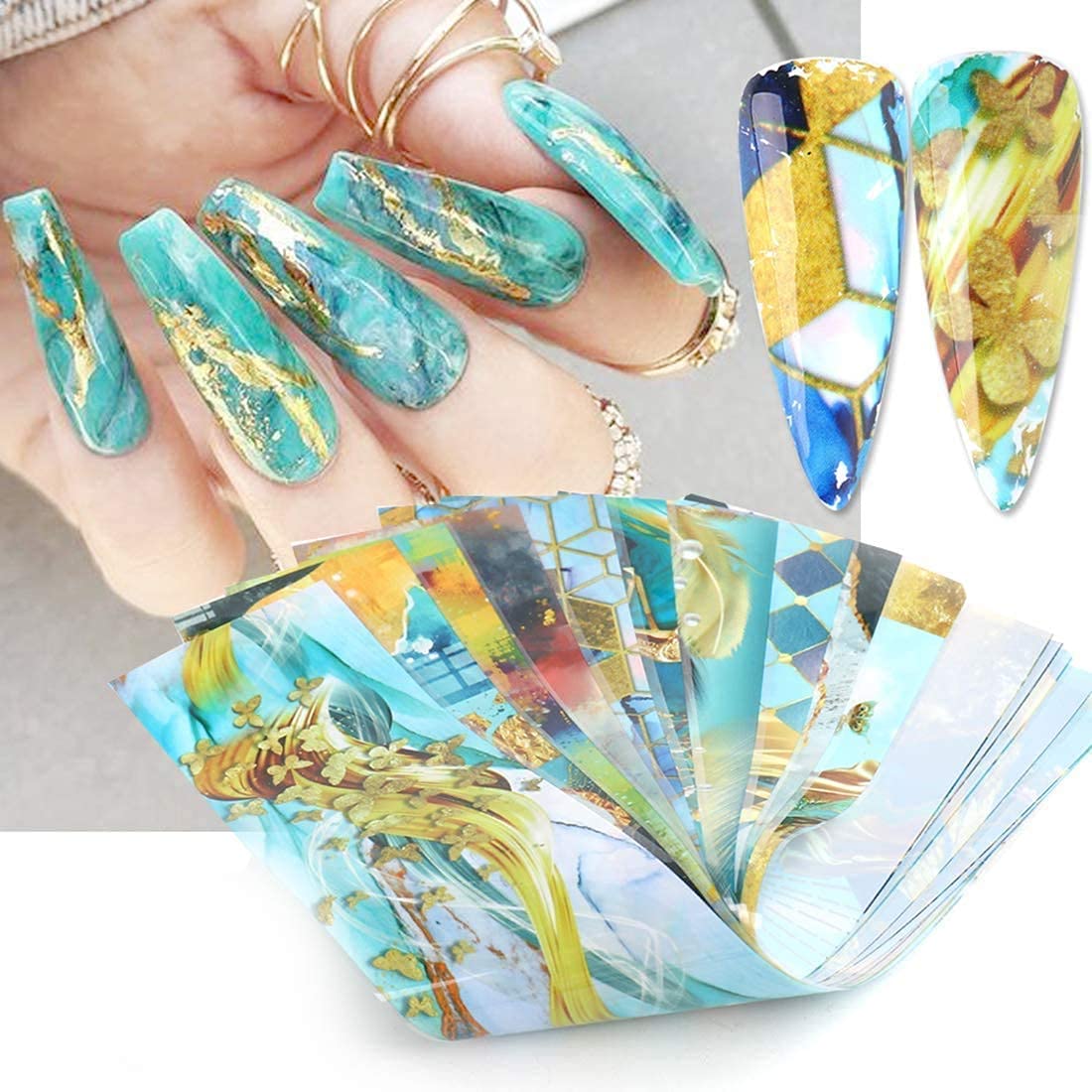 Marble Nail Foils Transfer Stickers Nail Art Supplies Foil Transfers Decals Holographic Marble Starry Sky Nail Foil Design Sticker for Women Acrylic Nails DIY Manicure Tips Wraps Decoration 10 Sheets