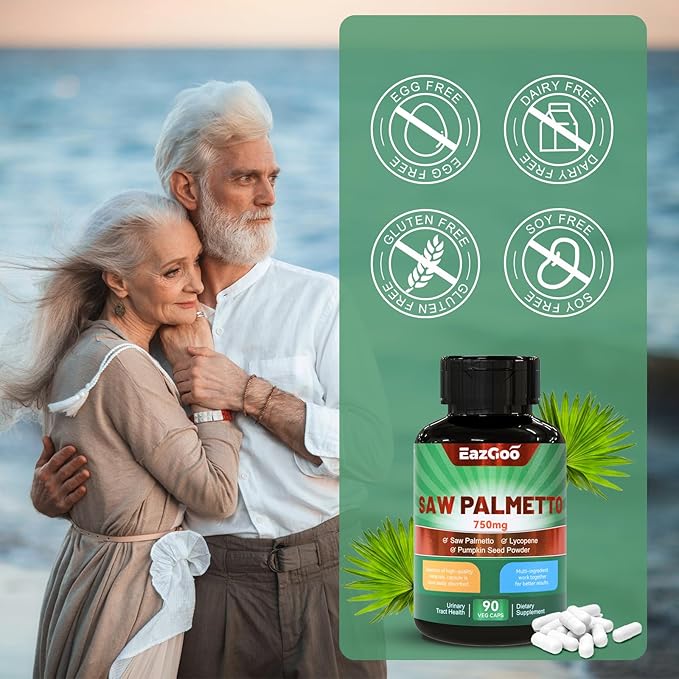 Saw Palmetto Supplement, Saw Palmetto Extract 750mg, with Lycopene, Pumpkin Seed Powder, for Men and Women,Non-GMOs & Gluten, Vegan, 90 Count Capsules