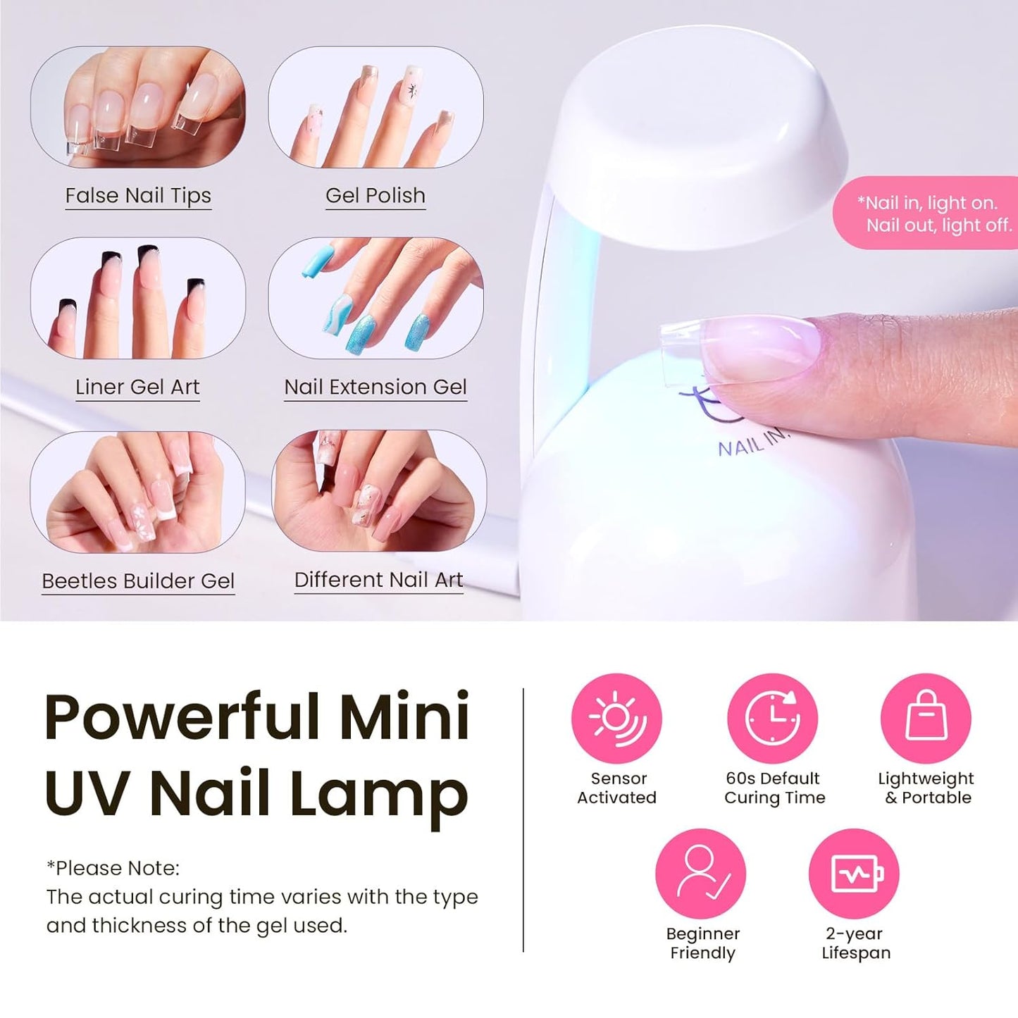 Beetles Tipex Instant Apex Nail Tips Kit Short Square , 224 Pcs Pre-Building Pre-Etched False Nail Tips with Tipex Nail Glue, Mini Nail Lamp-Thick Acrylic Nail Tips Set