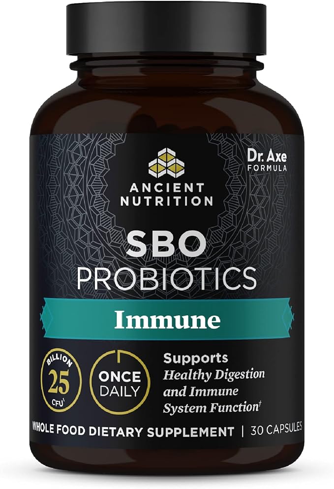 Probiotics for Immune Support by Ancient Nutrition, SBO Once Daily Probiotics with Vitamin C and Vitamin D, 30Ct for Healthy Digestion and Immune System Function Support, 25 Billion CFUs*