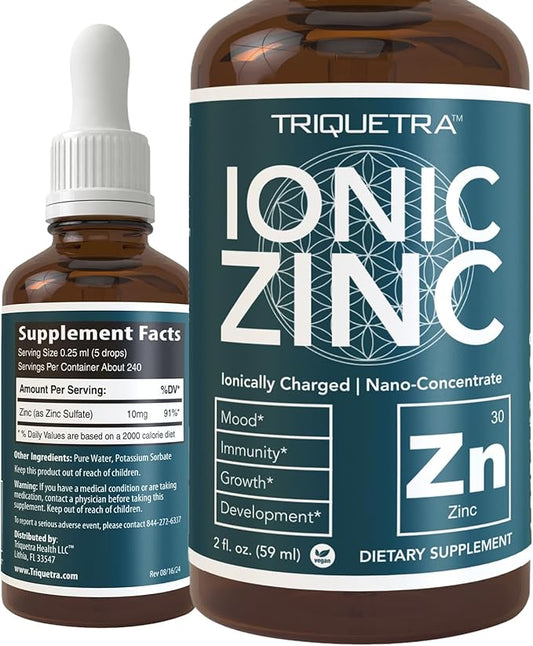 Ionic Liquid Zinc - 8 Month Supply, Adjustable Doses for Entire Family - Zinc Sulfate Form, Vegan, Glass Bottle - Immunity, Brain, Thyroid Support - Best Absorption of Zinc Supplements (2 oz.)
