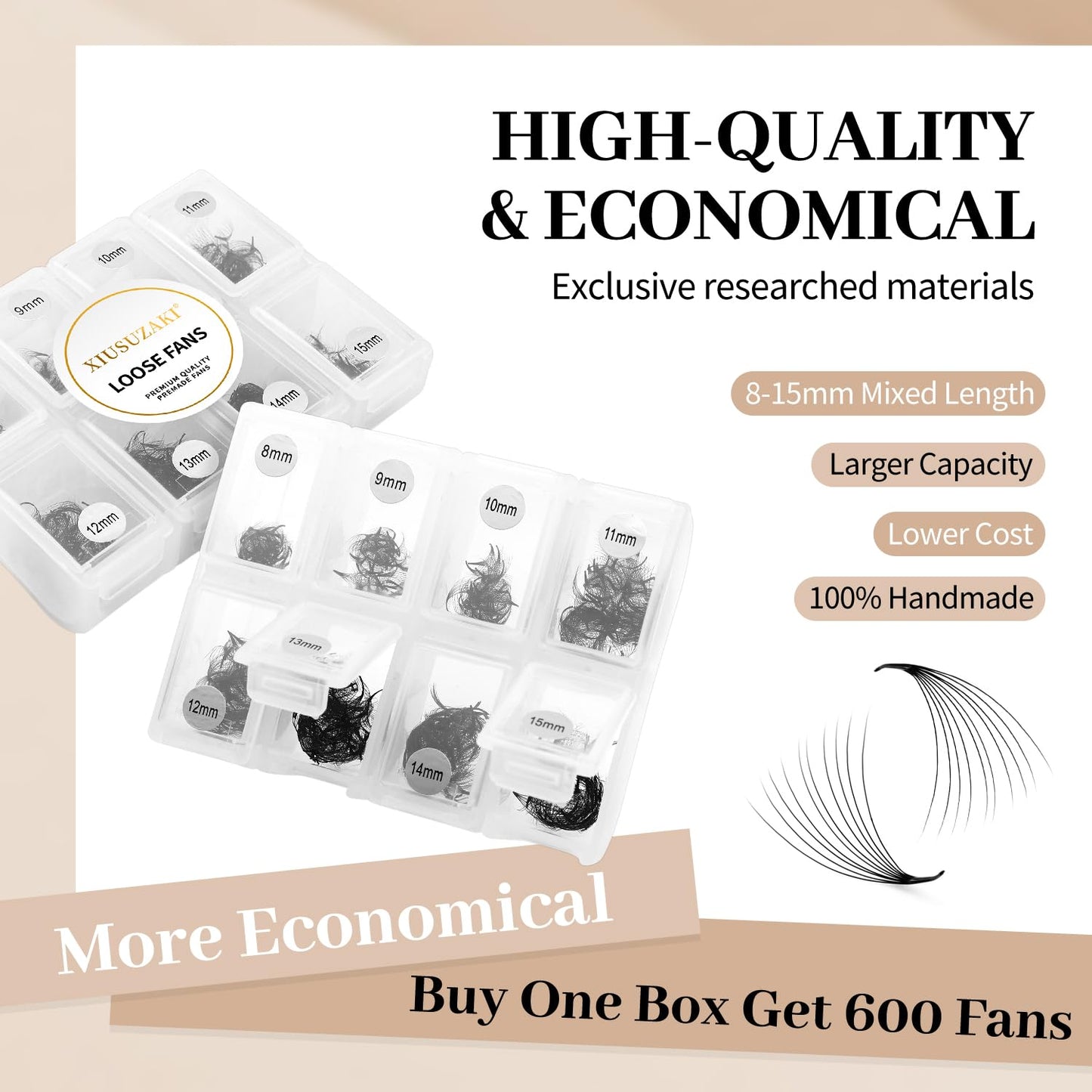 Premade Fans Eyelash Extensions 600 Fans 10D Premade Lash Fans Volume Lash Extensions 0.07 Thickness Eyelash Extension C Curl Mix 13-20mm Fluffy Soft Handmade Loose Fan(600Fans-10D-0.07-C,13-20mm)