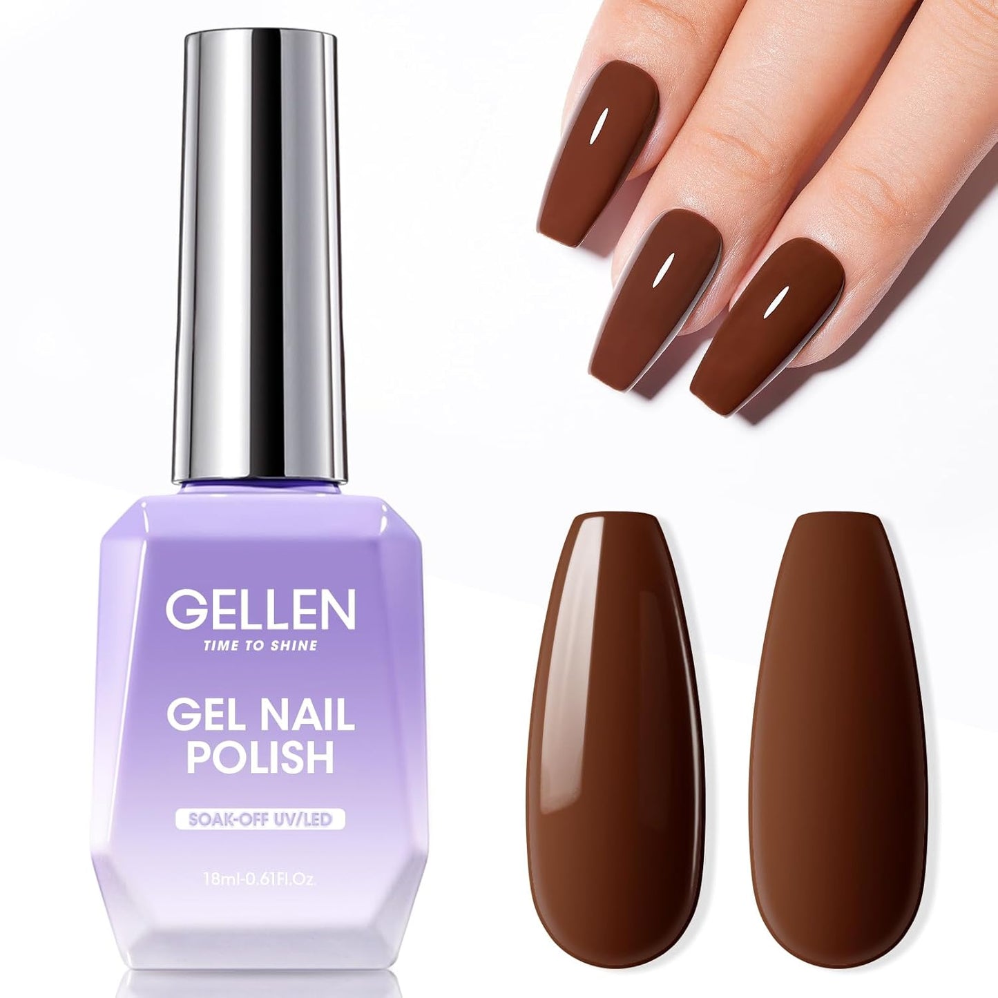 Gellen Brown Gel Nail Polish 18 ML Dark Brown Gel Polish Chocolate Coffee Nail Polish Gel Fall Winter Soak Off U V LED Nail Lamp Gel Polish for French Nails Home Salon DIY Manicure, 0.61 Fl Oz