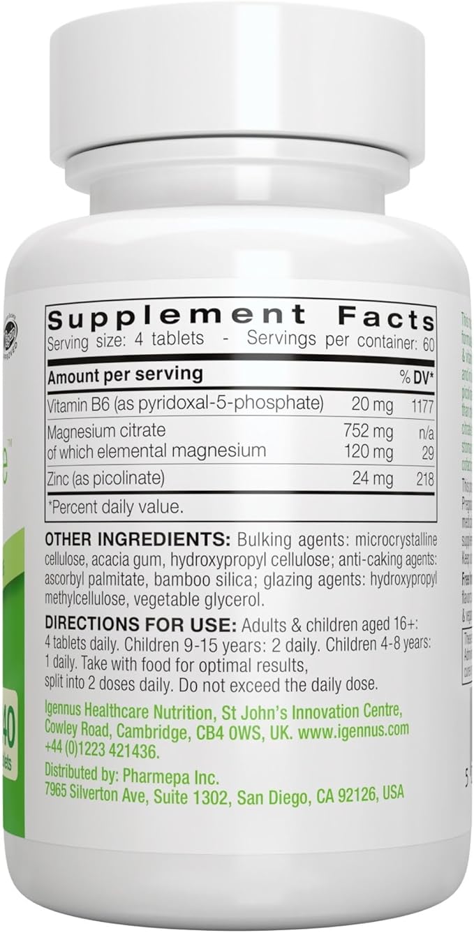 Neurobalance, High Absorption Zinc Magnesium B6 Supplement, Non-GMO Brain, Sleep & Immune, Chelated Zinc Picolinate 24mg, Oxide-Free Magnesium & Vitamin B6, 240 Tablets, by Igennus