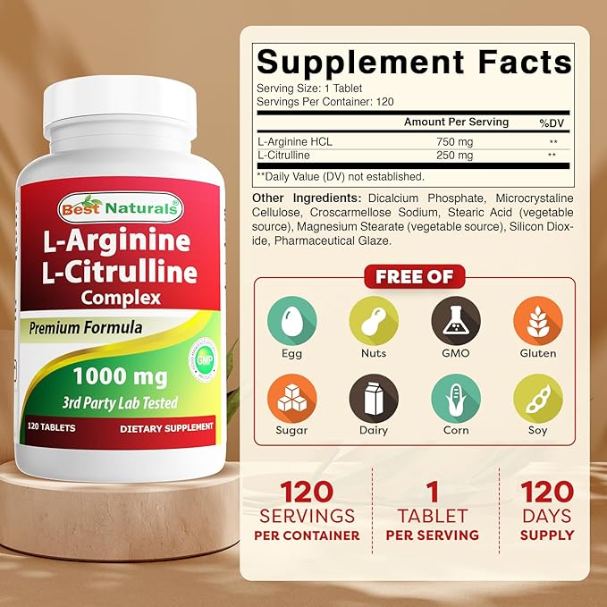 Best Naturals Arginine Citruline Complex 1000 Mg 120 Tablets