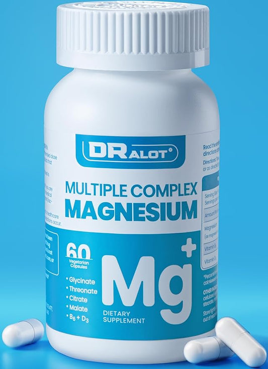 Quadruple Magnesium Supplement, 400mg of Chelate Magnesium Glycinate, L-threonate, Citrate & Malate | Max Absorption Complex w/Vitamin D3 & B6, for Sleep Heart Muscles Nerves, Non-GMO, 60 Vegan Caps