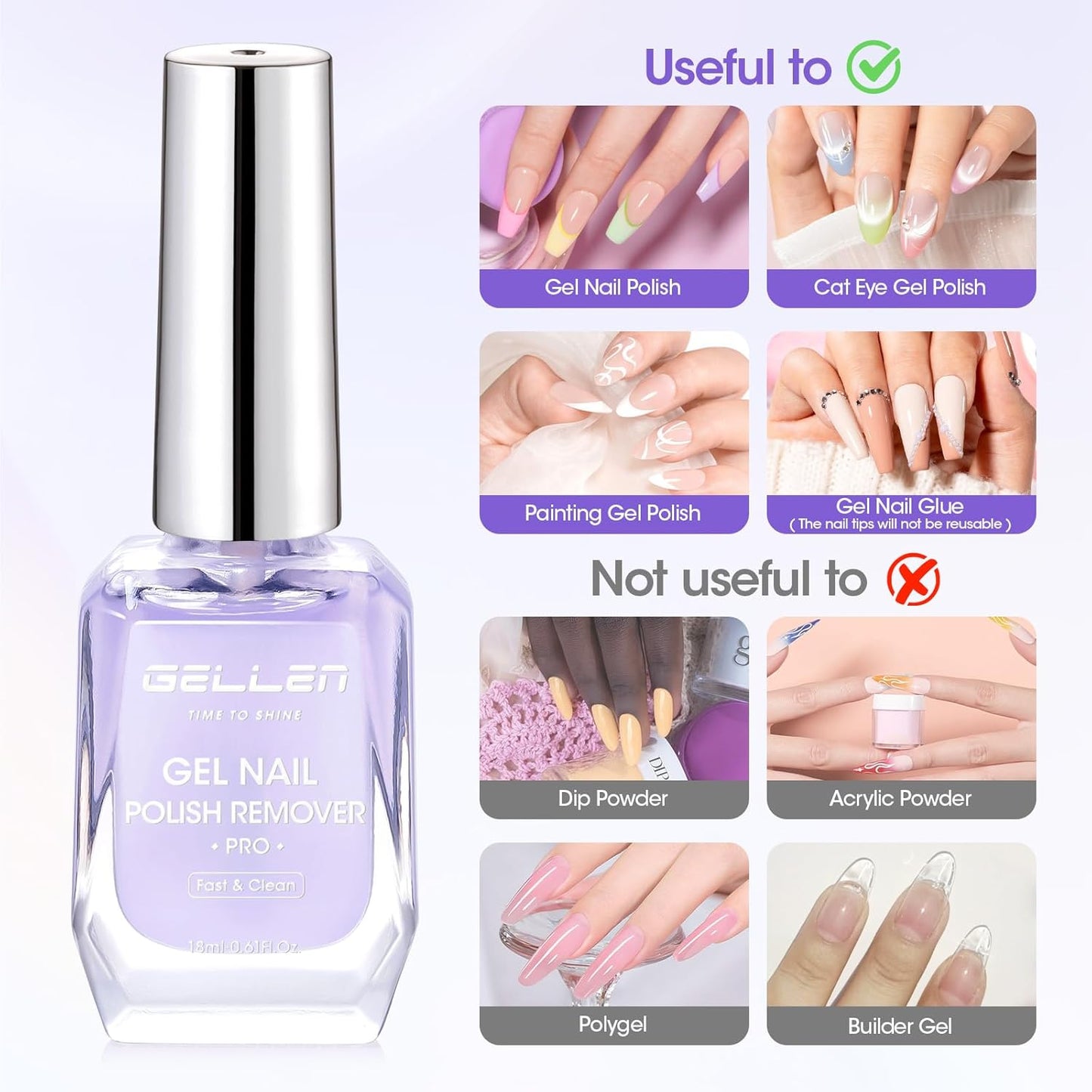 Gellen Gel Remover for Nails - Pro, Gel Polish Remover with Peelable Liquid Latex for Nails, Gel Nail Remover Kit Fast Nail Gel Removal in 2-5 Minutes Professional No Soaking or Wrapping