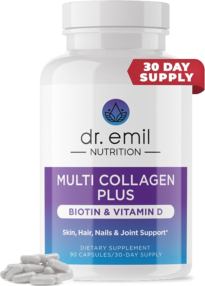 DR. EMIL NUTRITION Multi Collagen Peptides Plus Biotin and Vitamin D - Biotin and Collagen Supplements for Hair Skin and Nails - Biotin Pills for Hair Growth