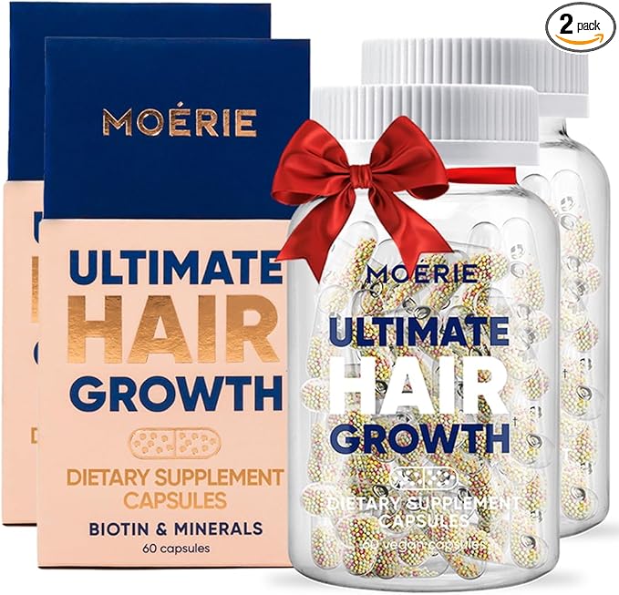 Moerie Hair Growth Supplement for Women & Men - Hair Skin and Nails Vitamins With Biotin, Q10 & Minerals - For Thicker, Fuller Hair & Hair Loss Treatment - Advanced Beadlet Delivery System - 120 Pills