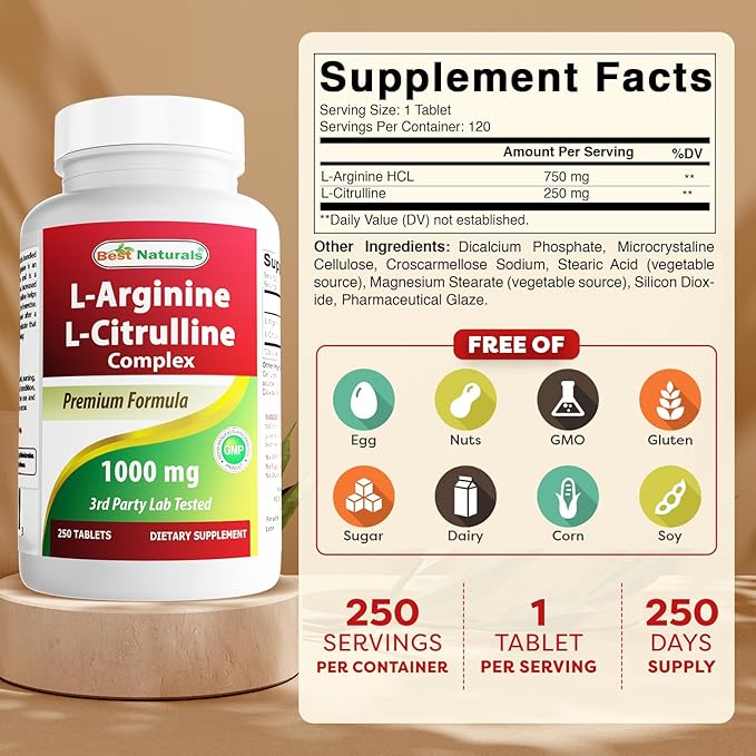 Best Naturals L-Arginine L-Citruline Complex Tablets, 250 Count