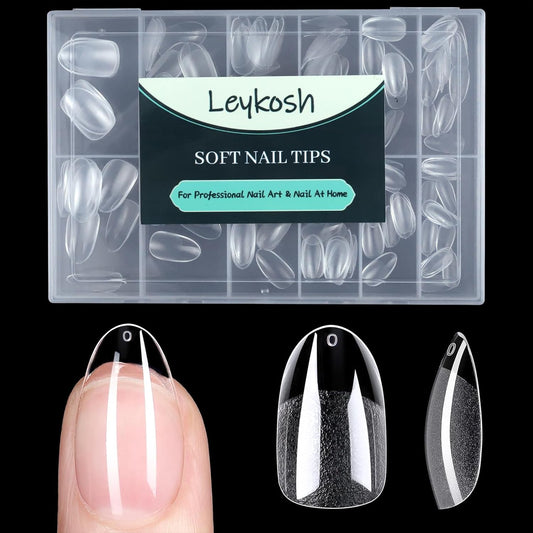 Medium Round Oval Nail Tips, 216pcs Acrylic Fake Nails Gel Nail Tips Soft, Full Cover Pre-Shaped Matte Clear Press on Nails for Extension, Diy at Home Manicure 12 Sizes