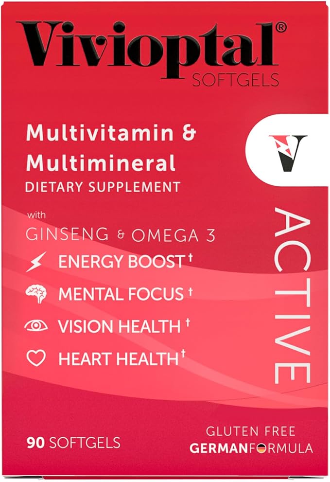 Vivioptal Active, 90 Softgels, Ginseng & Omega 3, Multivitamin & Multimineral, Gluten Free, German Formula