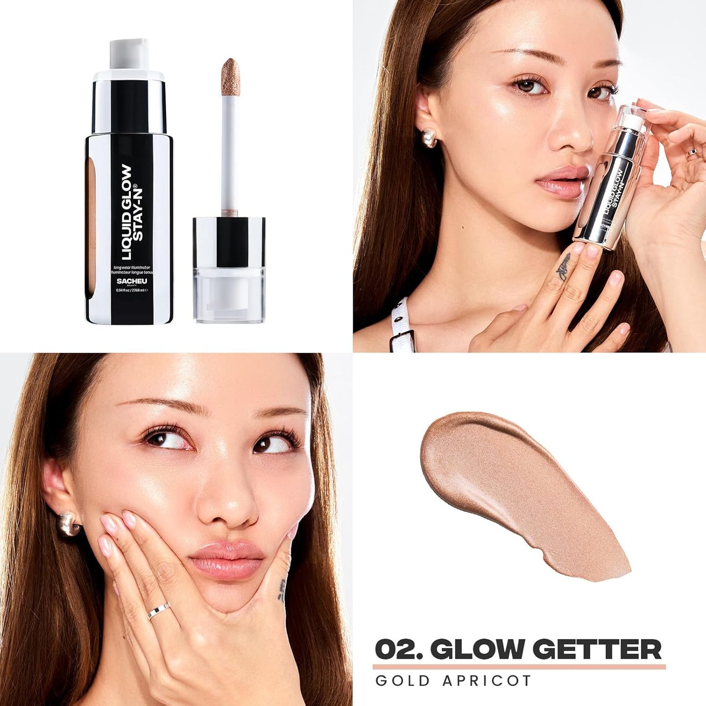 Sacheu Liquid Glow STAY-N Liquid Highlighter & Illuminator Makeup — 30ml Long Lasting Luminous Glow Lightweight Dewy Finish, Glow Getter