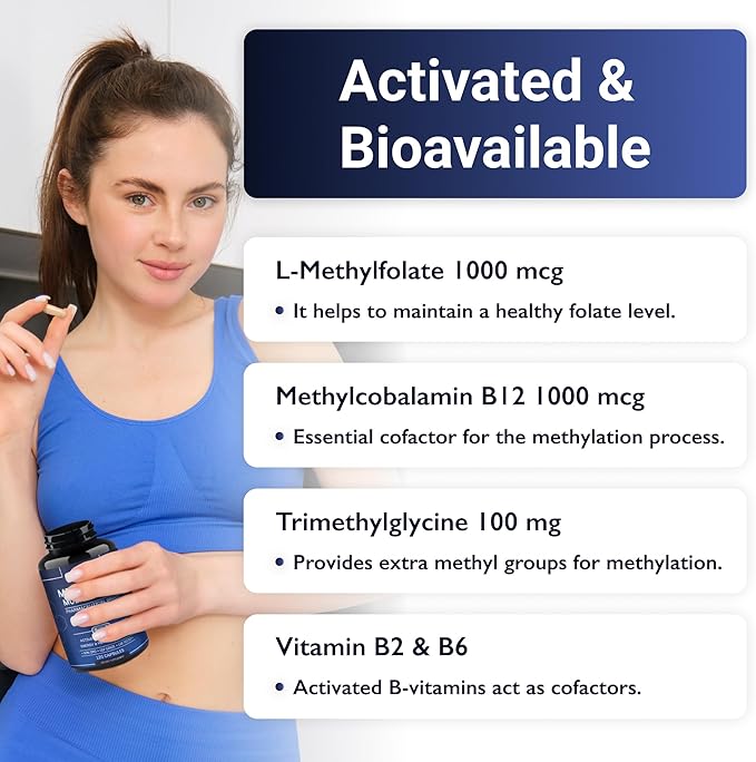 Methylated Multivitamin 550mg - Methylated B Complex, L-MTHF & B12 + TMG - for Men & Women - Methylation Support, Energy & Heart - Pharmaceutical Grade, Laboratory Tested - Made in USA - 120 Capsules