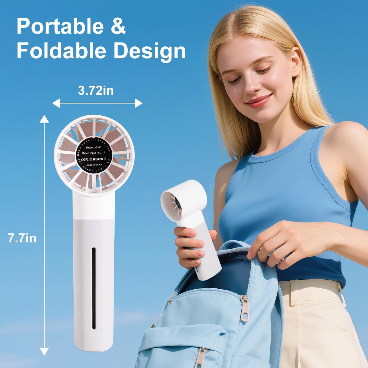 Portable mini spray fans,misting fan portable and water supplement fan, 5-speed 30ML water tank, suitable for travel, beach and office use (Grey)