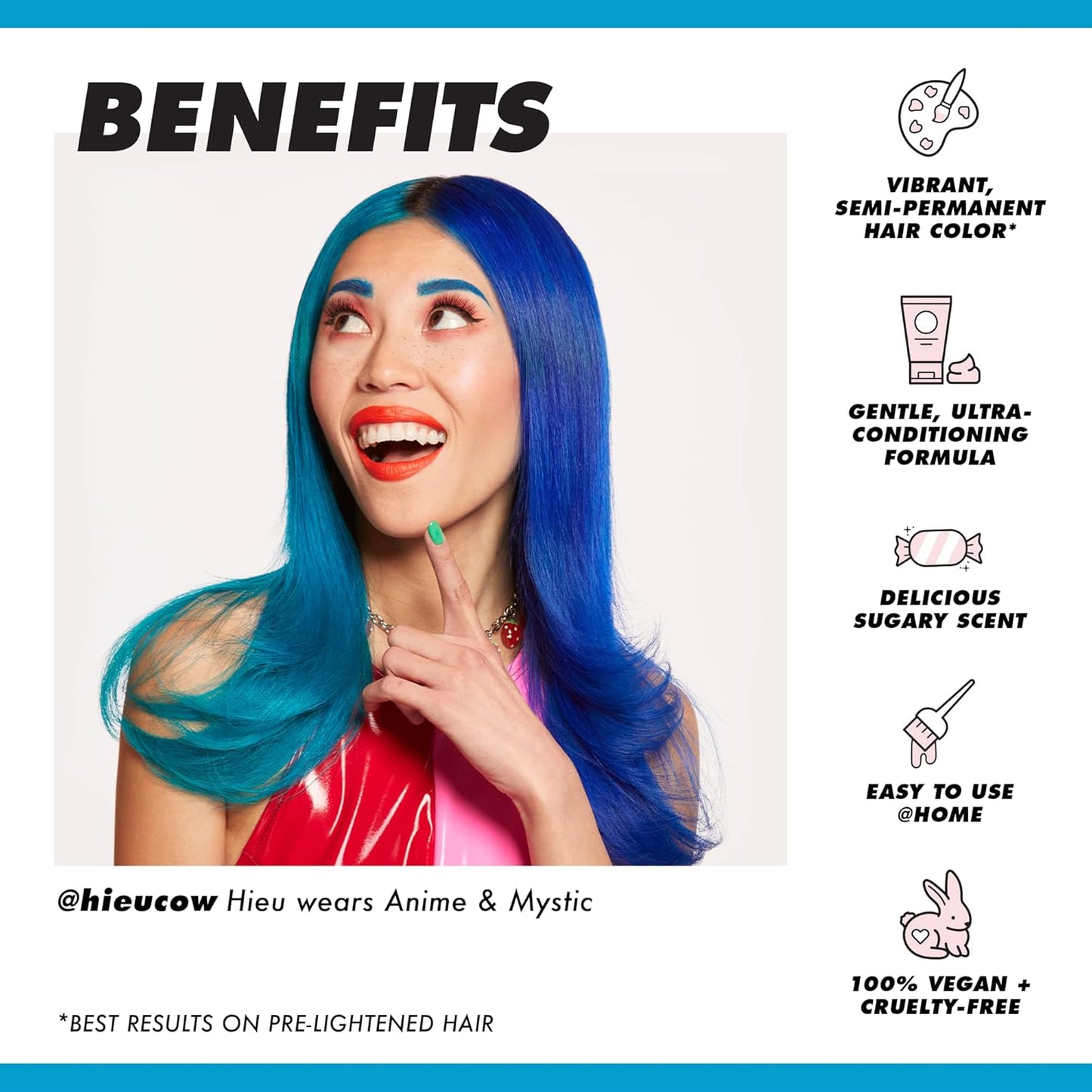 Lime Crime Unicorn Hair Dye Full Coverage, Anime (Candy Blue) - Vegan and Cruelty Free Semi-Permanent Hair Color Conditions & Moisturizes - Temporary Blue Hair Dye With Sugary Citrus Vanilla Scent