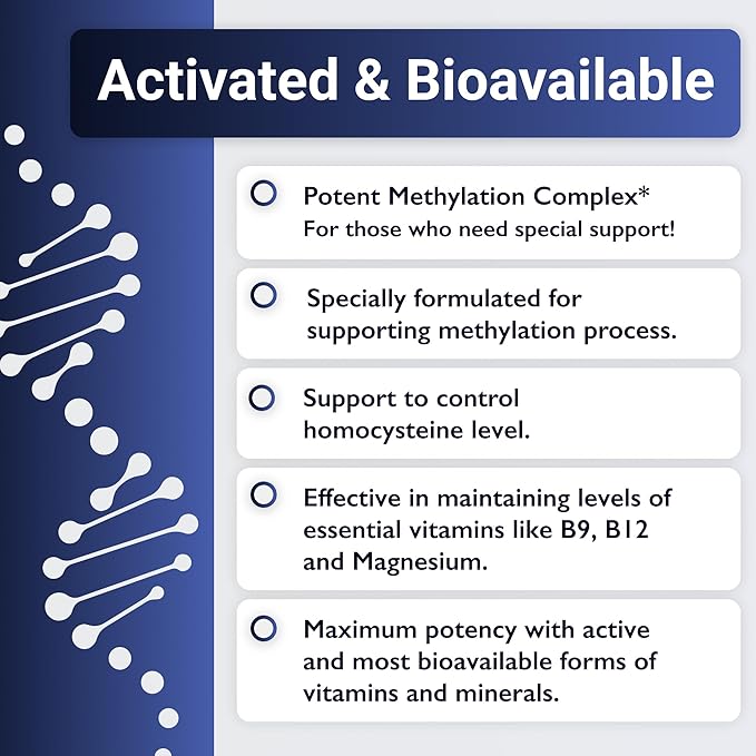 Methylated Multivitamin 550mg - Methylated B Complex, L-MTHF & B12 + TMG - for Men & Women - Methylation Support, Energy & Heart - Pharmaceutical Grade, Laboratory Tested - Made in USA - 120 Capsules