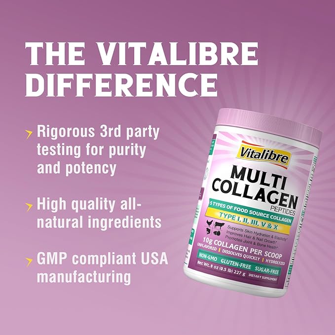 Multi Collagen Peptides Powder Type I II III V X, Hydrolyzed Collagen Protein for Women and Men, Skin, Hair, Nails and Joints, Unflavored, Non-GMO, Keto & GF, Zero Sugar, 22 Servings, 8oz