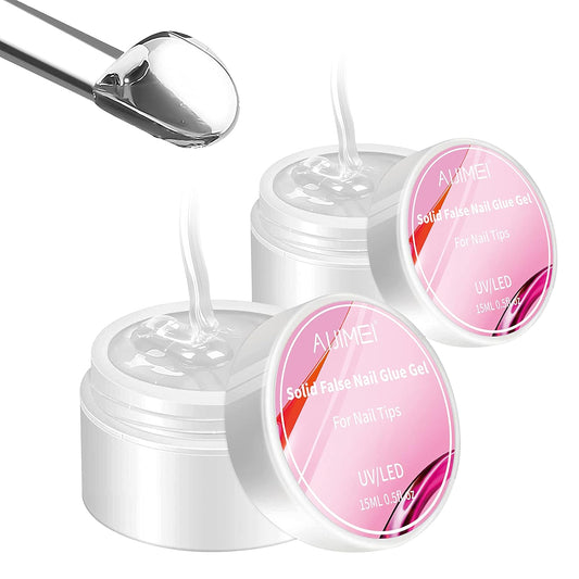 AIJIMEI 2PCS Solid Nail Glue for Press On Nails Strong Clear Acrylic Nail Glue for Fake Nails Soft Gel Nail Tips Solid Hard Gel for Nail Art DIY Home