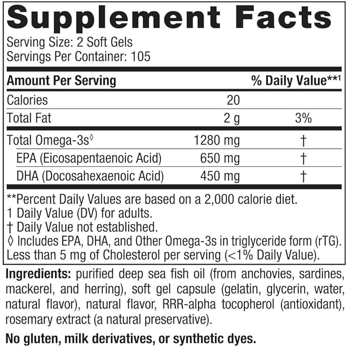 Nordic Naturals Ultimate Omega, Lemon Flavor - 210 Soft Gels - 1280 mg Omega-3 - High-Potency Omega-3 Fish Oil with EPA & DHA - Promotes Brain & Heart Health - Non-GMO - 105 Servings