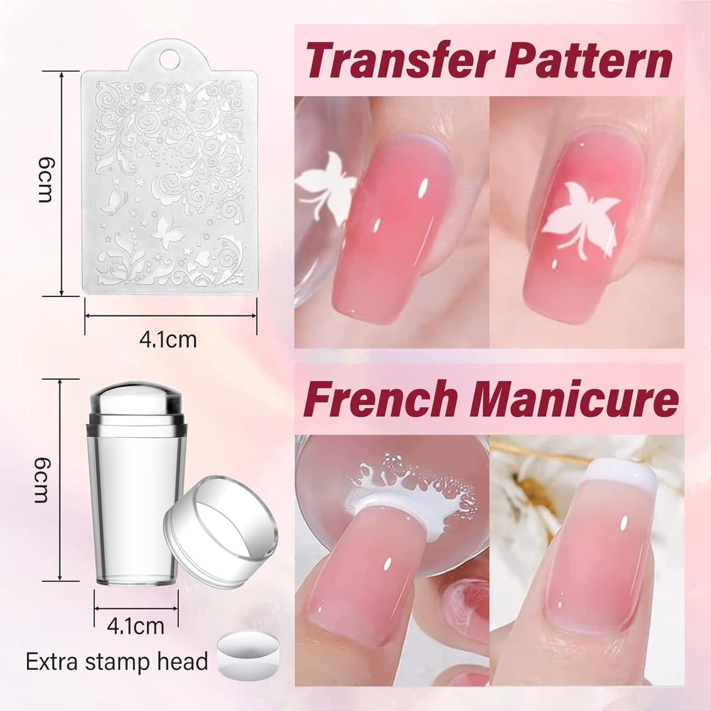 Biutee Nail Stamper Kit Nail Art Stamping Plate Set 4 PCS Stamping Nail Polish Gel 2PCS Large Stamp Plate 110 Patterns Jelly Silicone Stamper Scraper Stamp Template Kit French Line Lace Flower Design