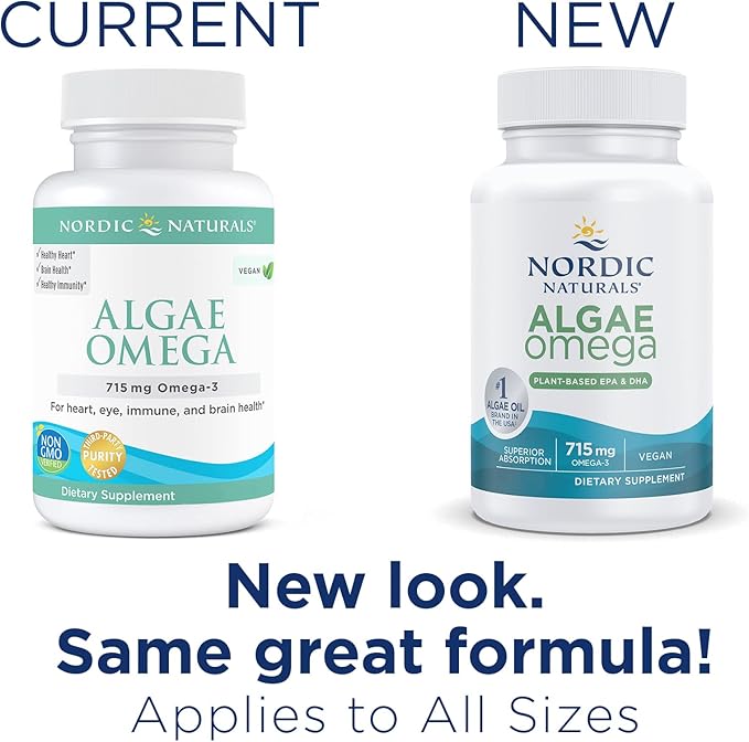 Nordic Naturals Algae Omega - 90 Soft Gels - 715 mg Omega-3 - Certified Vegan Algae Oil - Plant-Based EPA & DHA - Heart, Eye, Immune & Brain Health - Non-GMO - 45 Serving