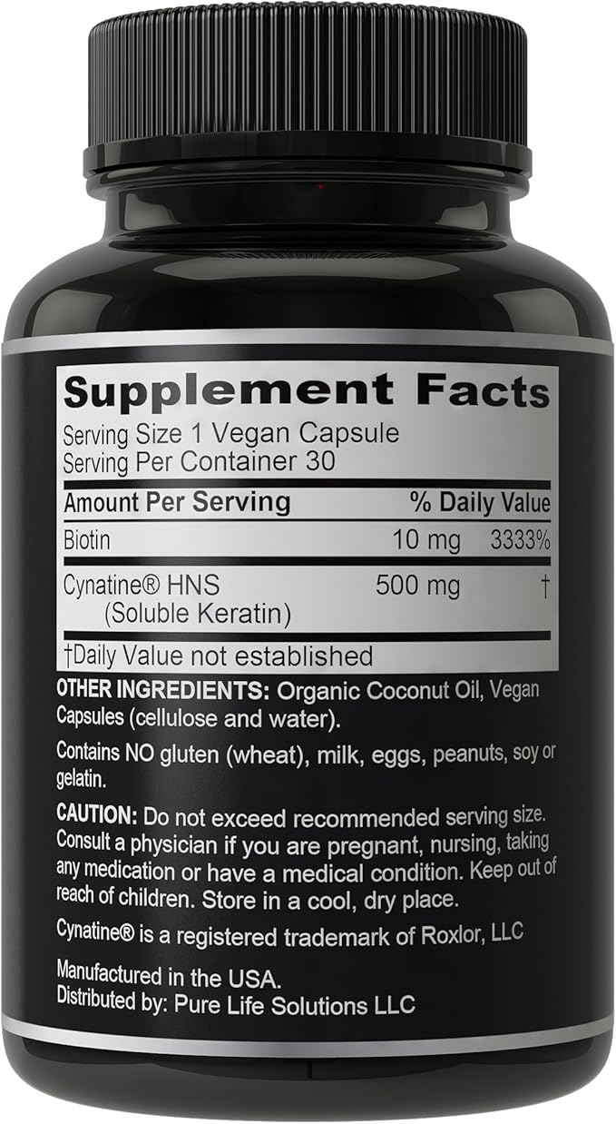 Biotin + Soluble Keratin - 10000mcg Biotin with Clinically Tested Cynatine Keratin - Biotin and Soluble Keratin Vitamins for Men and Women's Hair Growth - Vegan Keratin Supplement for Hair Growth