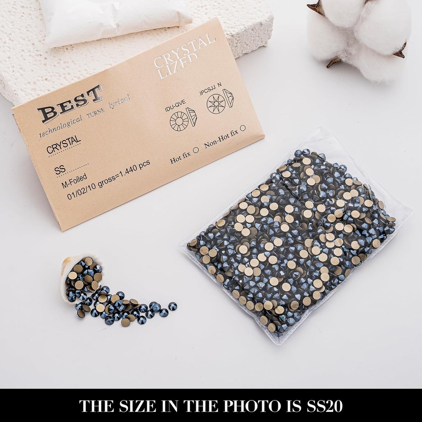 Novani Shiny Black Rhinestones 1440pcs Flat Back Round Rhinestone Style 2088 Sparkly Crystal Gemstones for Nail Art and Crafting SS20,4.6-4.8mm