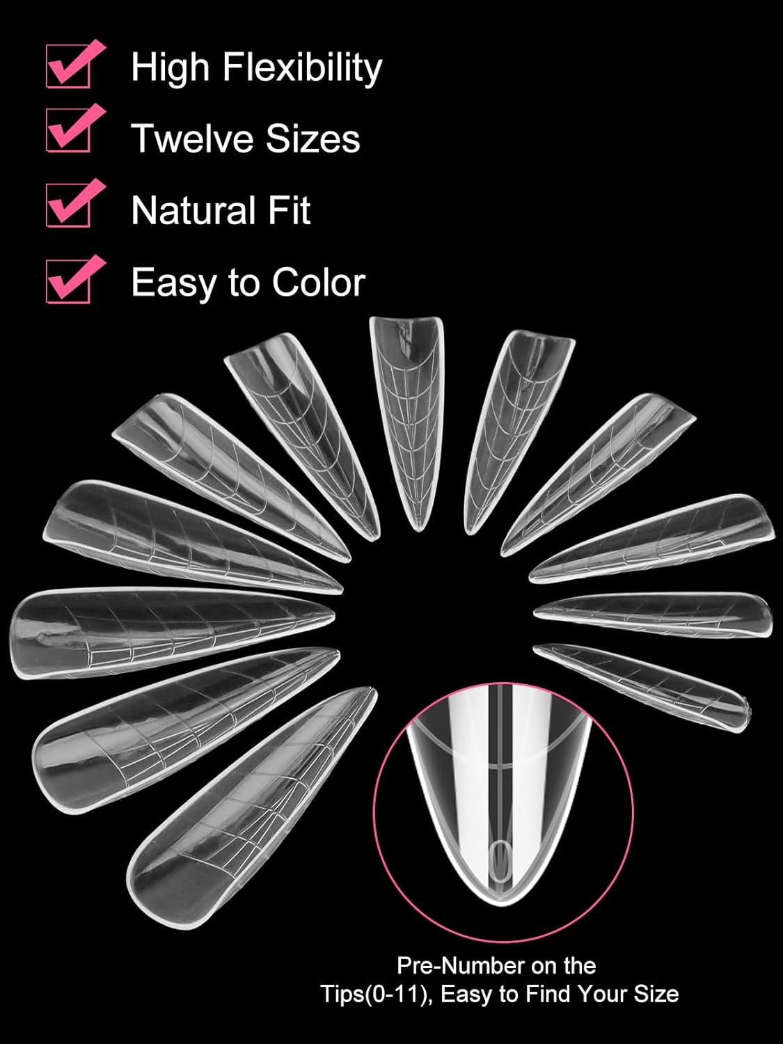 EBANKU Dual Nail Forms for Poly Extension Gel, 288 PCS Nail Forms Reusable Acrylic Nail Molds Sets, 12 Sizes Nail Extension Forms for Builder Gel Manicure Nail Art Design Salon DIY