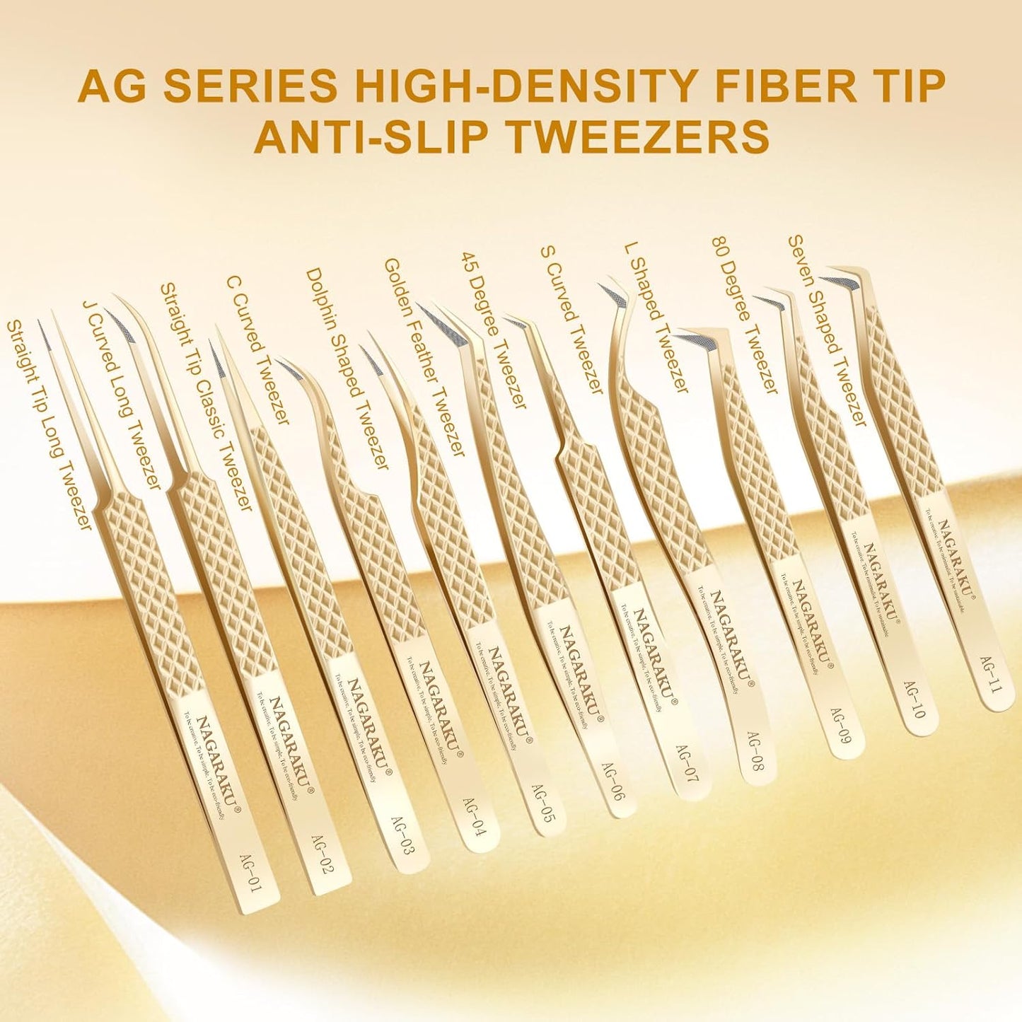 NAGARAKU Precision Fiber Tip Tweezer for Eyelash Extensions Diamond Grip Anti-Static Anti-Slip Premium Stainless Steel Pointed Volume Eyelashes Boot Tweezers Supplies with Box(80 Degree Tweezer AG-10)