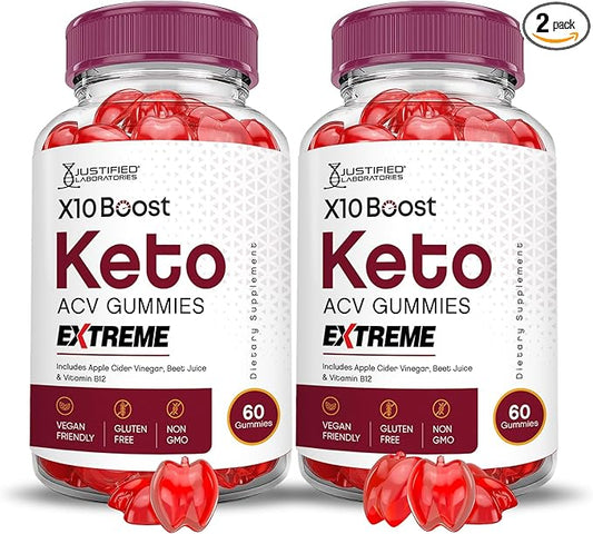 (2 Pack) X10 Boost Keto ACV Gummies Extreme 2000MG X 10 Boost Keto Gummies Apple Cider Vinegar Formulated with Pomegranate Beet Juice Powder B12 Vegan Non GMO 120 Gummys
