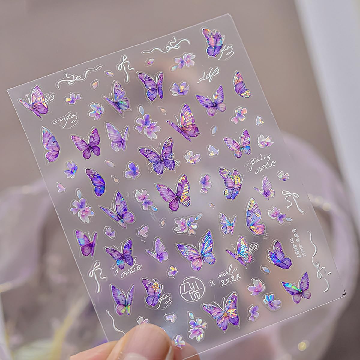 Purple Butterfly Nail Stickers Butterfly Nail Art Stickers Holographic Nail Decals Cute Stickers for Nails Designs Self Adhesive Nail Art Supplies & Decorations for Women Girls 1 Sheet