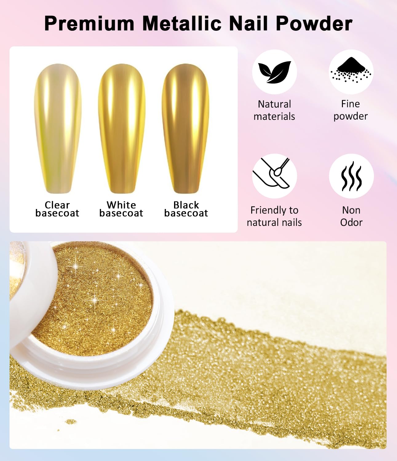 Mermaid Gold Chrome Nail Powder: 6 Colors Mirror Effec Green/Pearl Chrome Nail powder,Magic Mermaid Pink Chrome Nail Powder Pigment for Nail Art Design Home DIY（Laser/Silver）