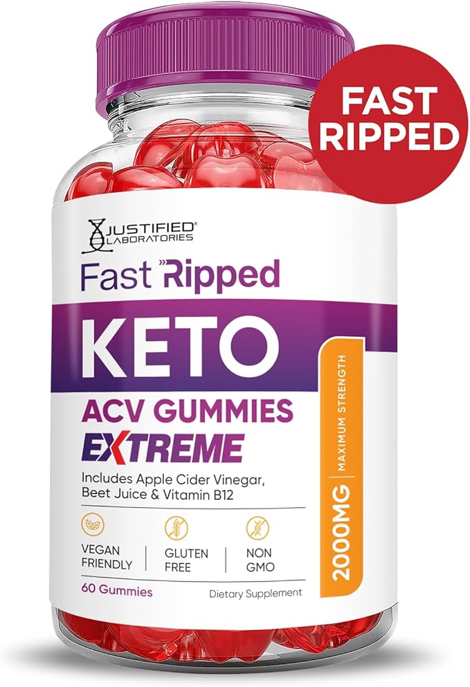 (2 Pack) Fast Ripped Keto ACV Gummies Extreme 2000MG Fast Ripped Keto Gummies Apple Cider Vinegar Formulated with Pomegranate Beet Juice Powder B12 Vegan Non GMO 120 Gummys