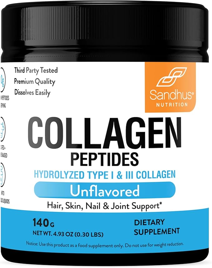 Sandhu's Collagen Peptides Powder|4.9 oz Unflavored| Grass-Fed Hydrolyzed Bovine Collagen |Made in USA| Supports Youthful Skin, Hair, Nails, Mobility, Flexibility, Joint & Bone Health
