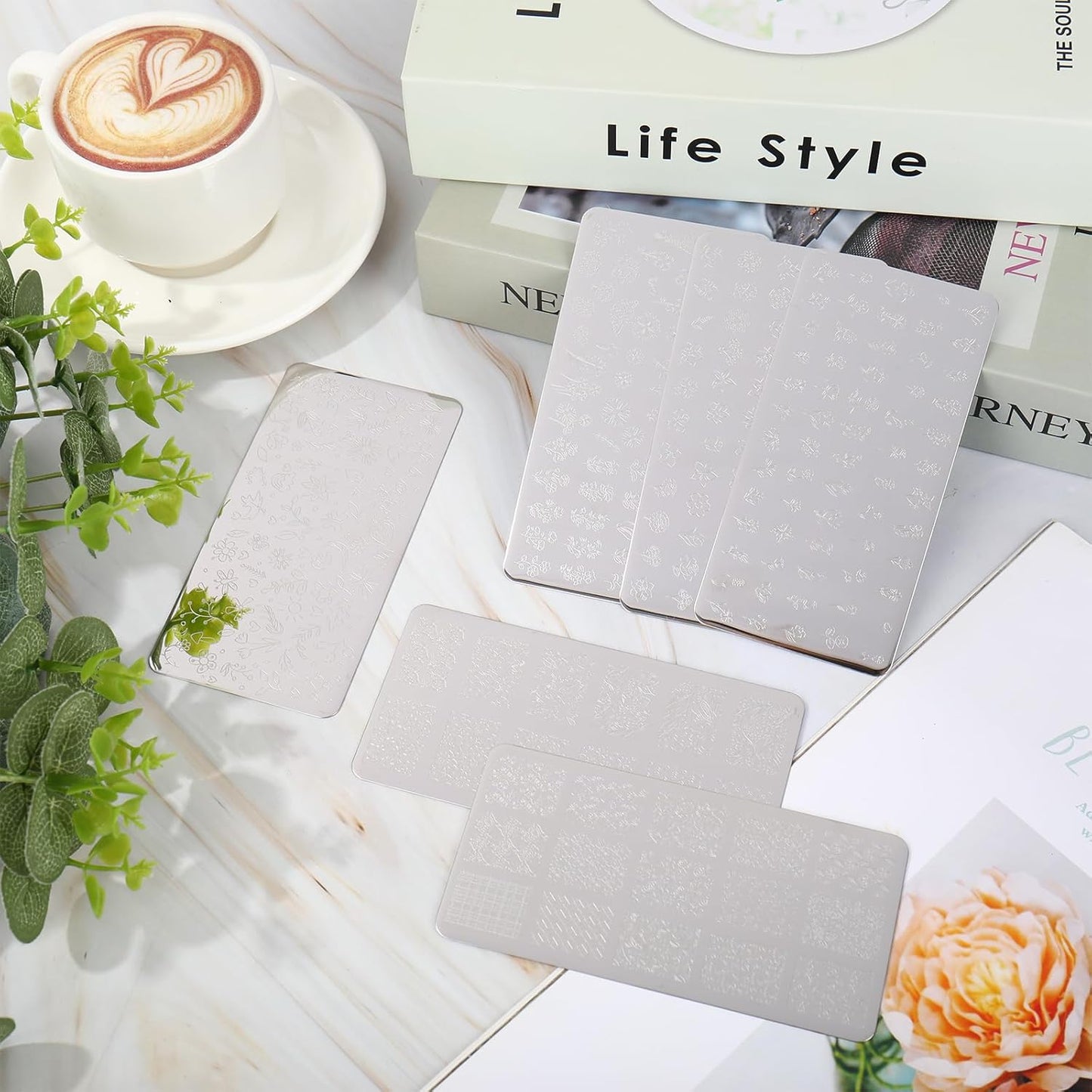 Whaline 6Pcs Spring Summer Floral Nail Plates Stamping Set Flower Leaves Stamp Templates Nail Art Plates for DIY Print Manicure Salon Design