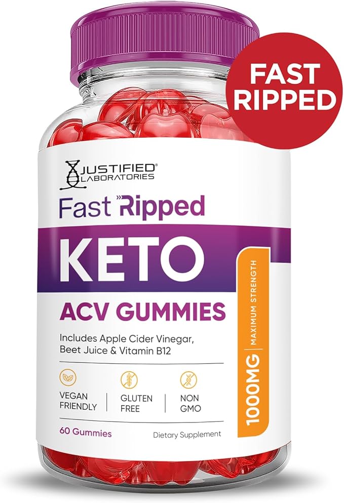 (2 Pack) Fast Ripped Keto ACV Gummies Advanced Formula 1000MG Fast Ripped Keto Gummies Apple Cider Vinegar Formulated with Pomegranate Beet Juice Powder B12 Vegan Non GMO 120 Gummys