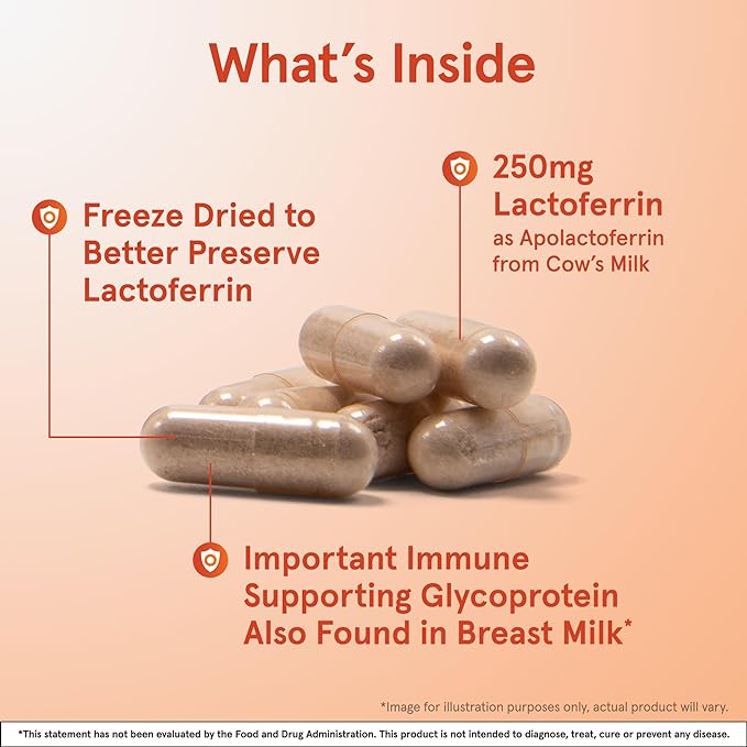 Jarrow Formulas Lactoferrin 250 mg - Immune-Supporting Glycoprotein - For Healthy Immune System Support & Iron Absorption - Freeze Dried - Gluten Free - Non-GMO - 60 Capsules (Servings)