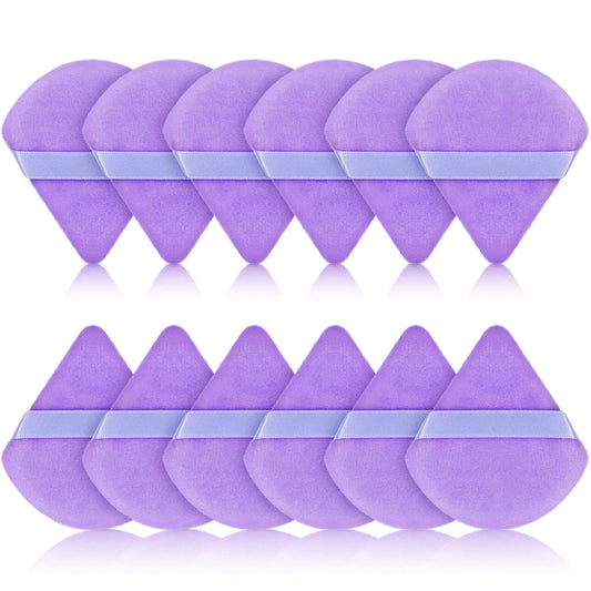 Maitys 12 Pieces Powder Puff Triangle Face Makeup Cosmetic for Loose Powder Soft Body Washable Reusable Foundation Sponge Mineral Wet Dry Makeup Tool for Women(Small,Purple)