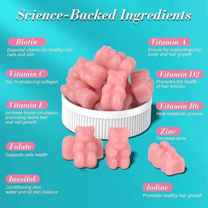 Biotin Gummies -Hair Skin and Nails Vitamins for Men & Women, Vegan Vitamin B7, Supports Hair Growth and Stronger Nails,90 Day Supply-Raspberry-3 Pack