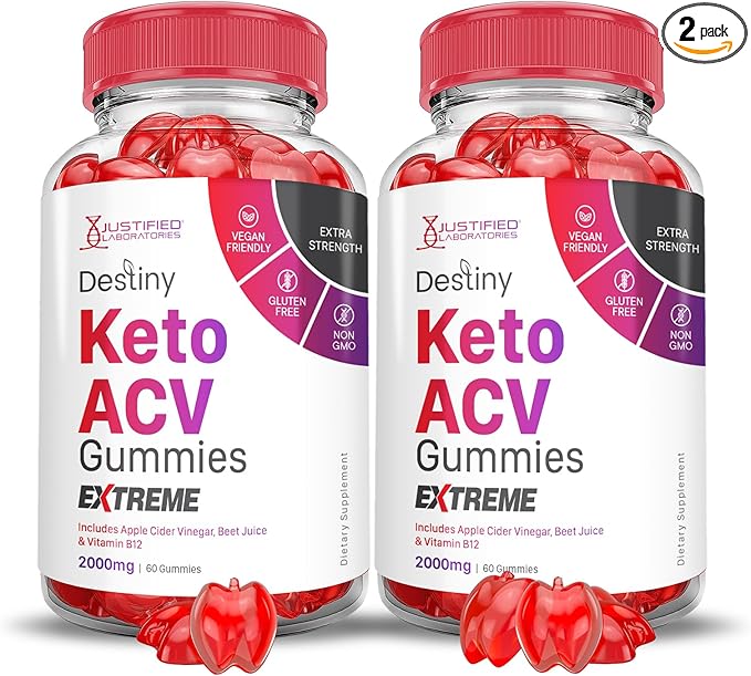 (2 Pack) Destiny Keto ACV Gummies Extreme 2000MG Destiny Keto Gummies Advanced Formula Apple Cider Vinegar with Pomegranate Beet Juice Powder B12 Vegan Non GMO 120 Gummys