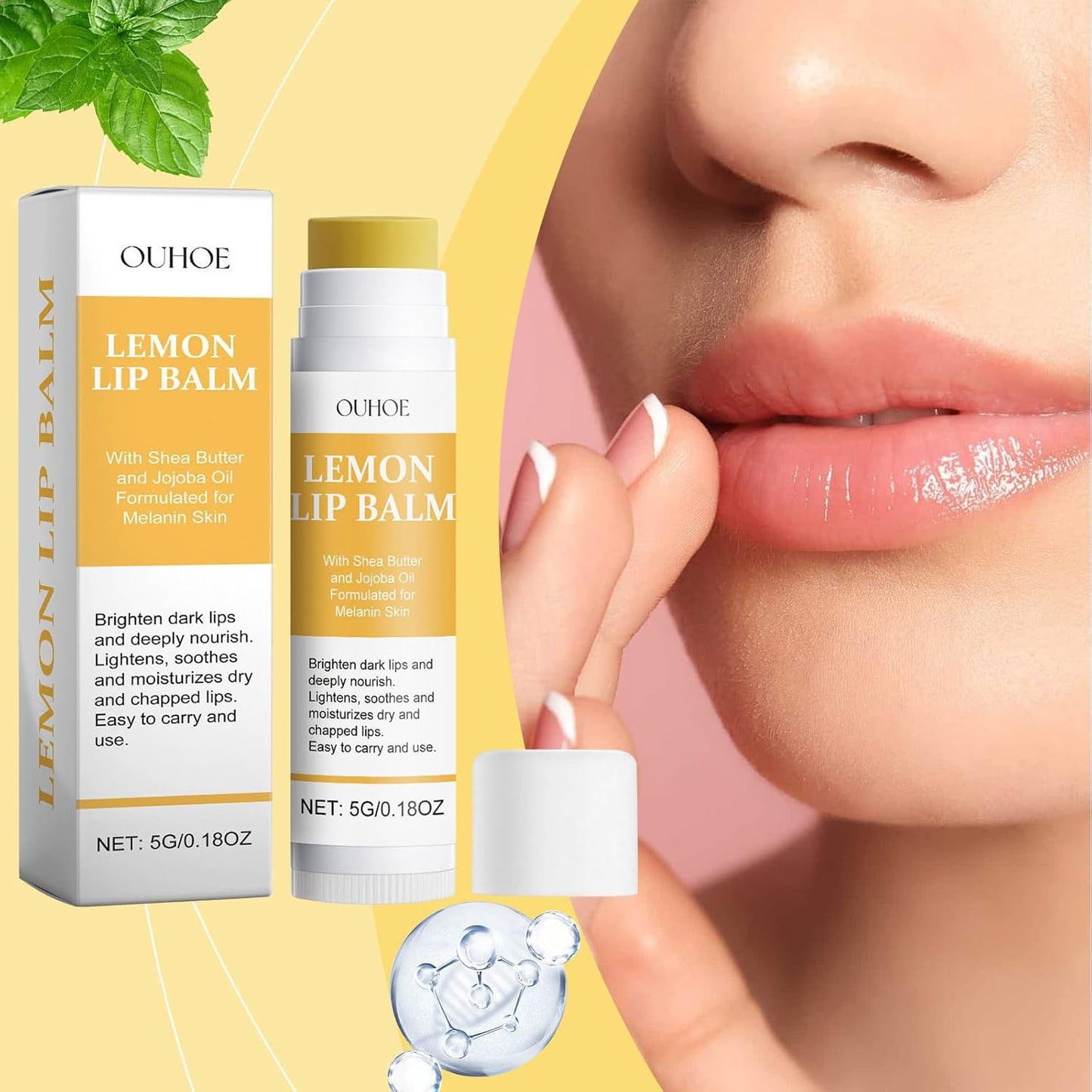 Lemon Lip Balm,Vitamin C Lip Moisturizing Balm for Dark Lips—Prevents Dry,Reduces Lip Lines,Organic Turmeric Lip Balm—Lip Exfoliator Scrub for Lip Softening & Hydration (2Pcs)