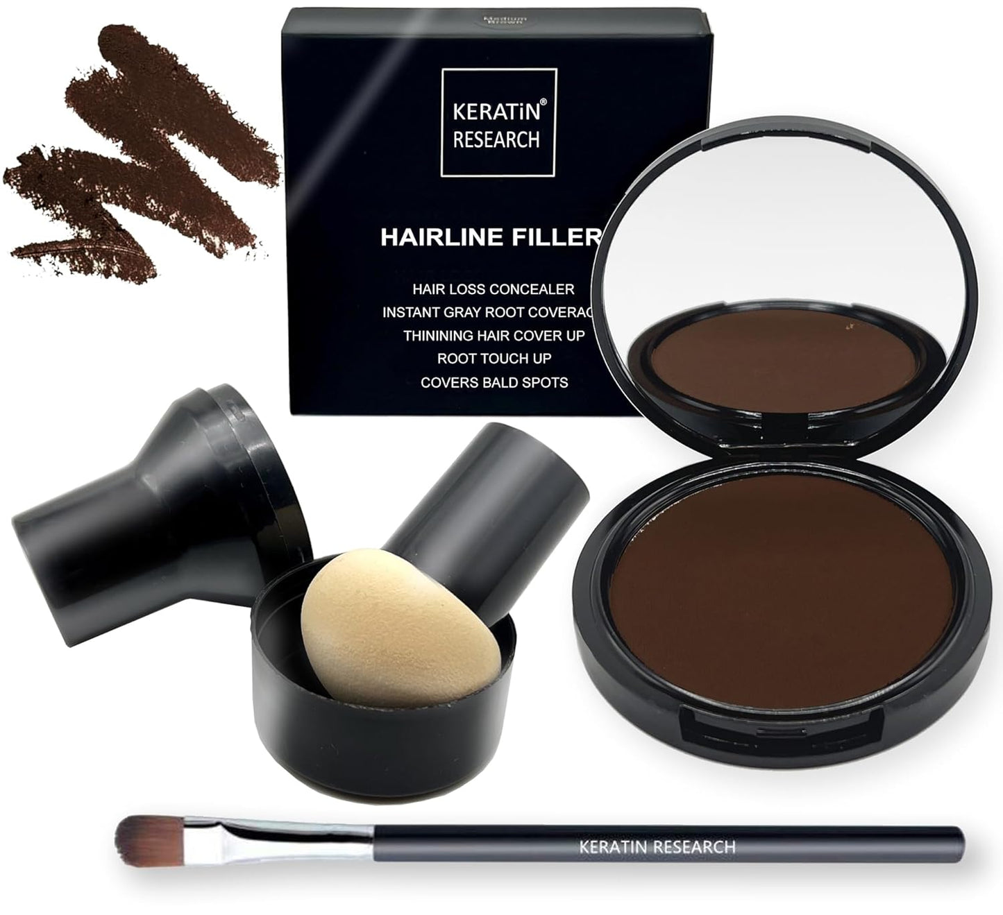 KERATIN RESEARCH Hairline Filler Unisex Mineral Powder Root Touch-Up Hair loss Concealer Scalp & Beard Bald Patch Coverage Fibers for Thinning Hair Waterproof Organic Natural look (WARM MED BROWN, XL)