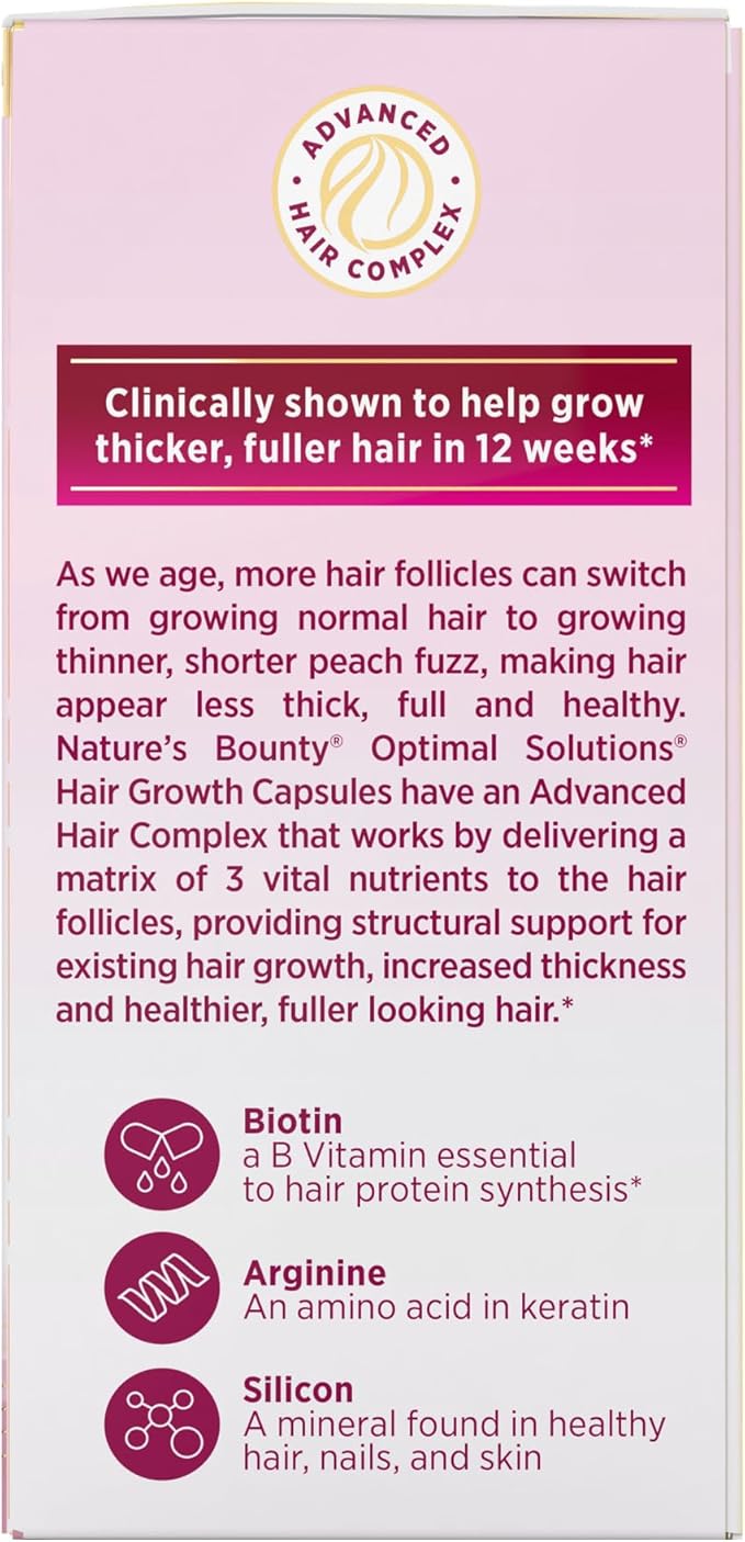 Nature's Bounty Hair Growth Supplement, 1 Per Day, Clinically Shown to Support Thicker, Fuller Hair, with Biotin, Silicon & Arginine, 30 Capsules