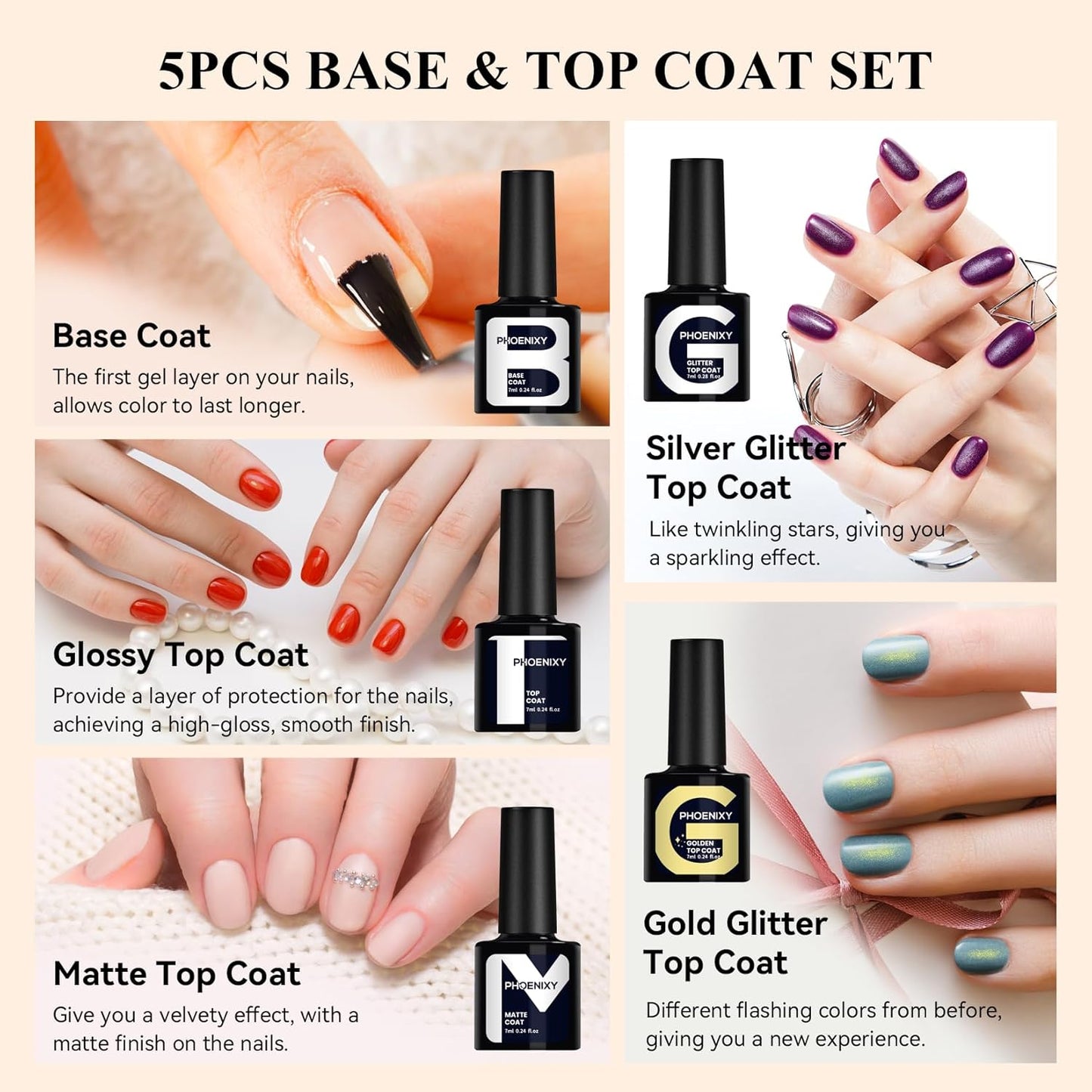 phoenixy Gel Nail Polish 25+5 PCS Nail Polish Set with Pink Tangerine Orange Pink for Women