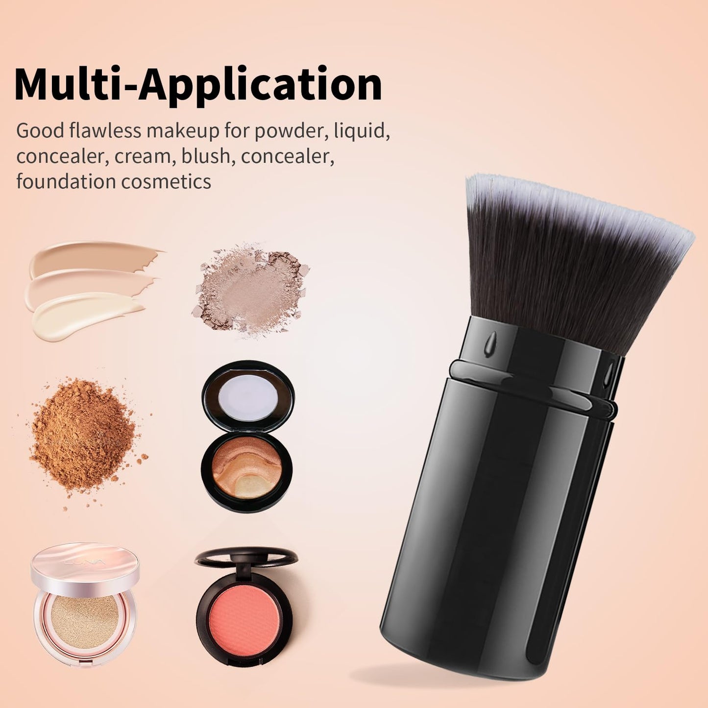 Falliny Makeup Brushes Retractable, Travel Powder Foundation Kabuki Brush, Portable Face Liquid Foundation Sunscreen Brush with Cover for Blending Liquid, Bronzer,Cream or Flawless Powder Cosmetics