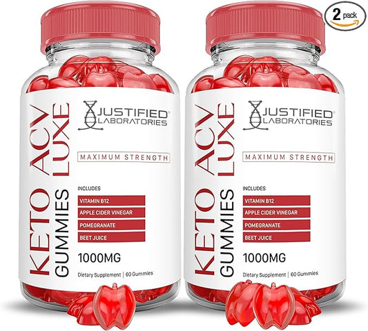 (2 Pack) Luxe Keto ACV Gummies Advanced Formula 1000MG Luxe Keto Gummies Apple Cider Vinegar Formulated with Pomegranate Beet Juice Powder B12 Vegan Non GMO 120 Gummys