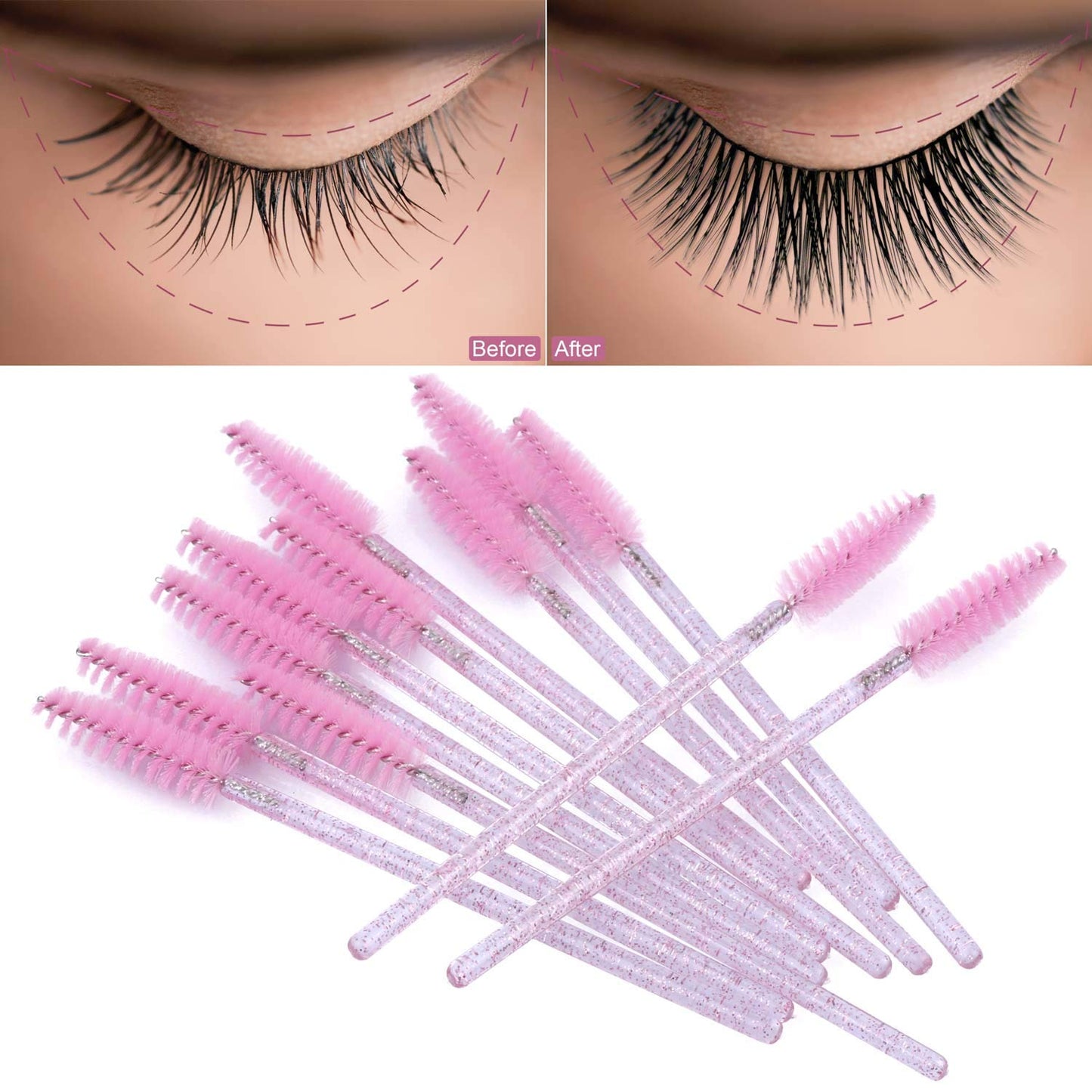 Tbestmax 300 Disposable Mascara Wands Spoolies Eye Lash Brush for Eyebrow/Eyelash Extension Pink